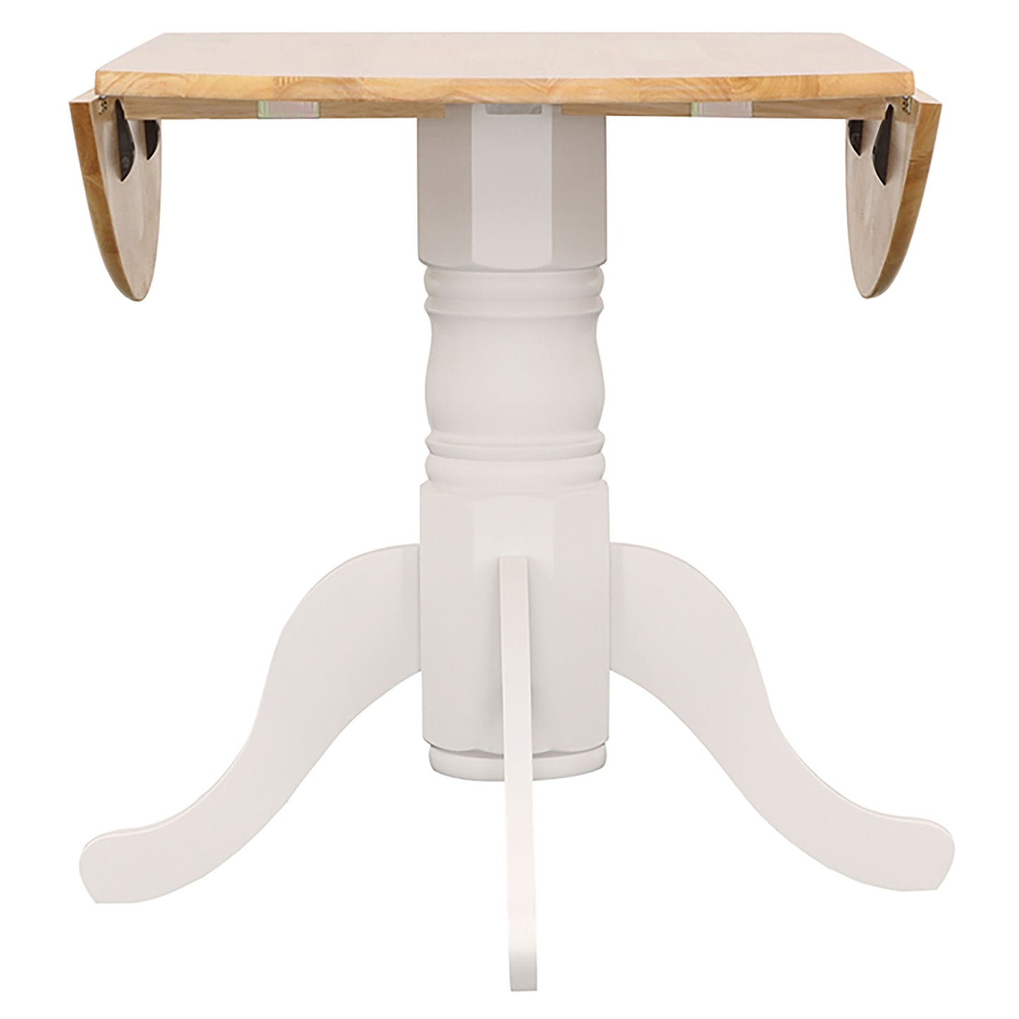 Round Dining Table With Drop Leaf Pedestal Base, Expandable Top - Natural