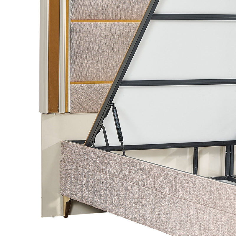 Omari - Queen Size Upholstered Bed, Hydraulic Lift Storage - Beige