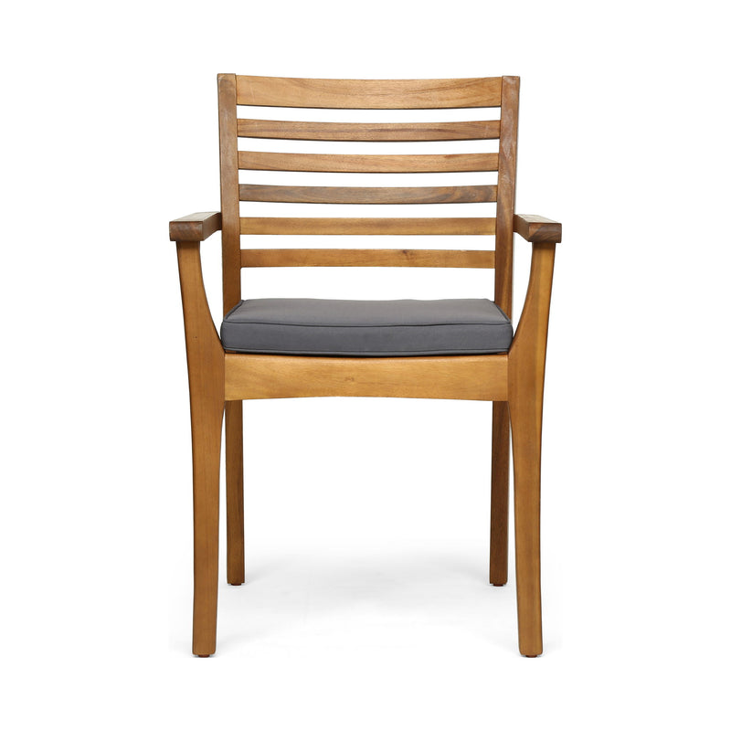 Outdoor Dining Chair With Slat Back And Acacia Wood Frame (Set of 2) - Gray