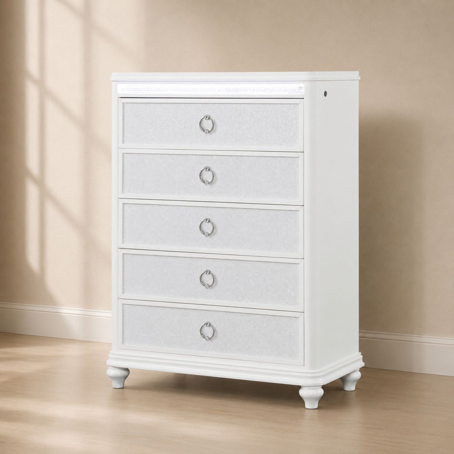 Abigale - 5 Drawer Chest With LED Lighting - White