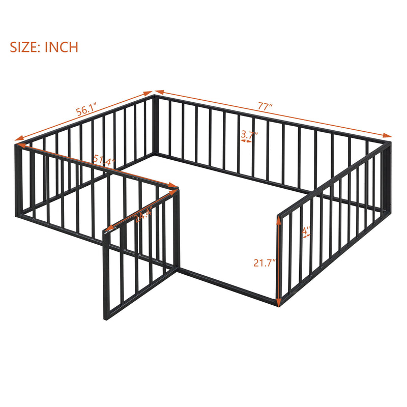 Metal Floor Bed Frame With Fence And Door