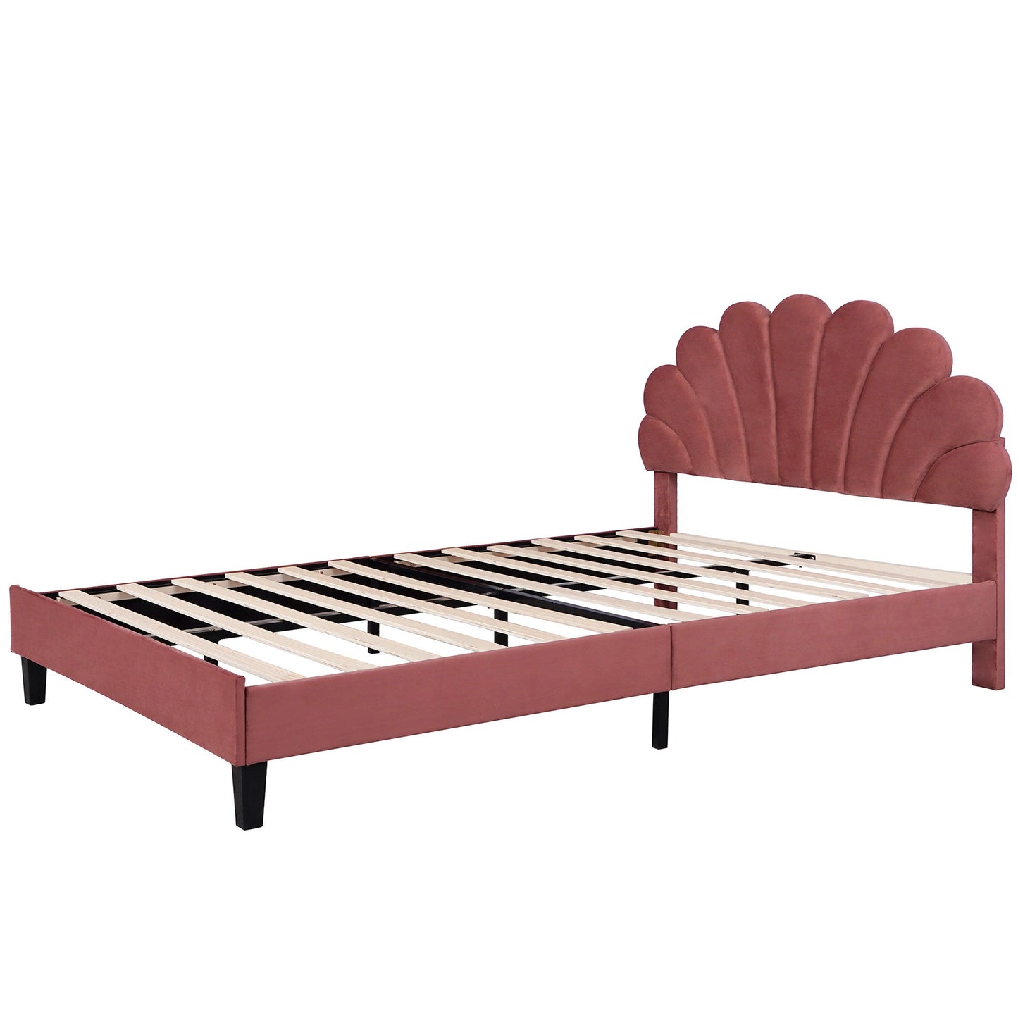 Upholstered Platform Bed With Flower Pattern Headboard