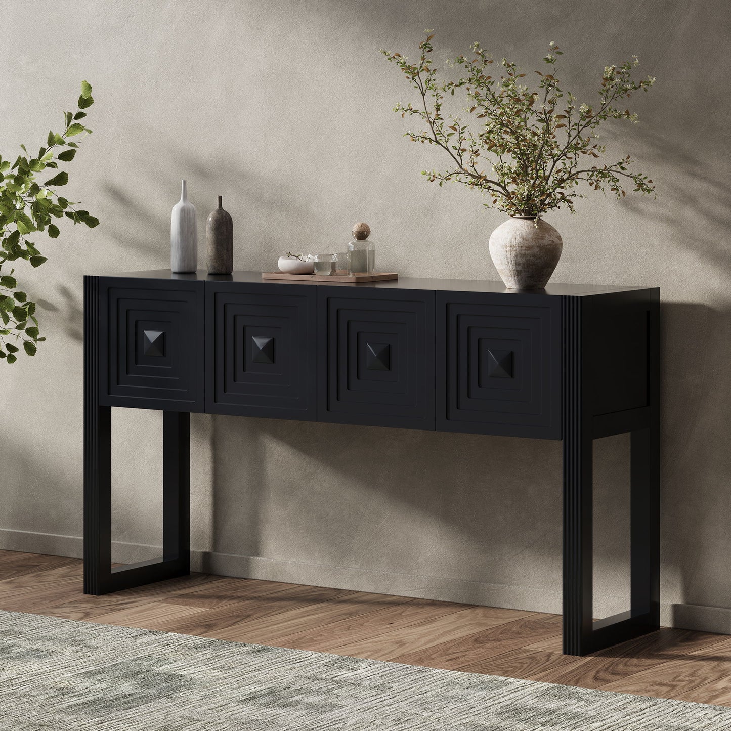 Geometric Carved Console Table With 3 Soft Close Drawers