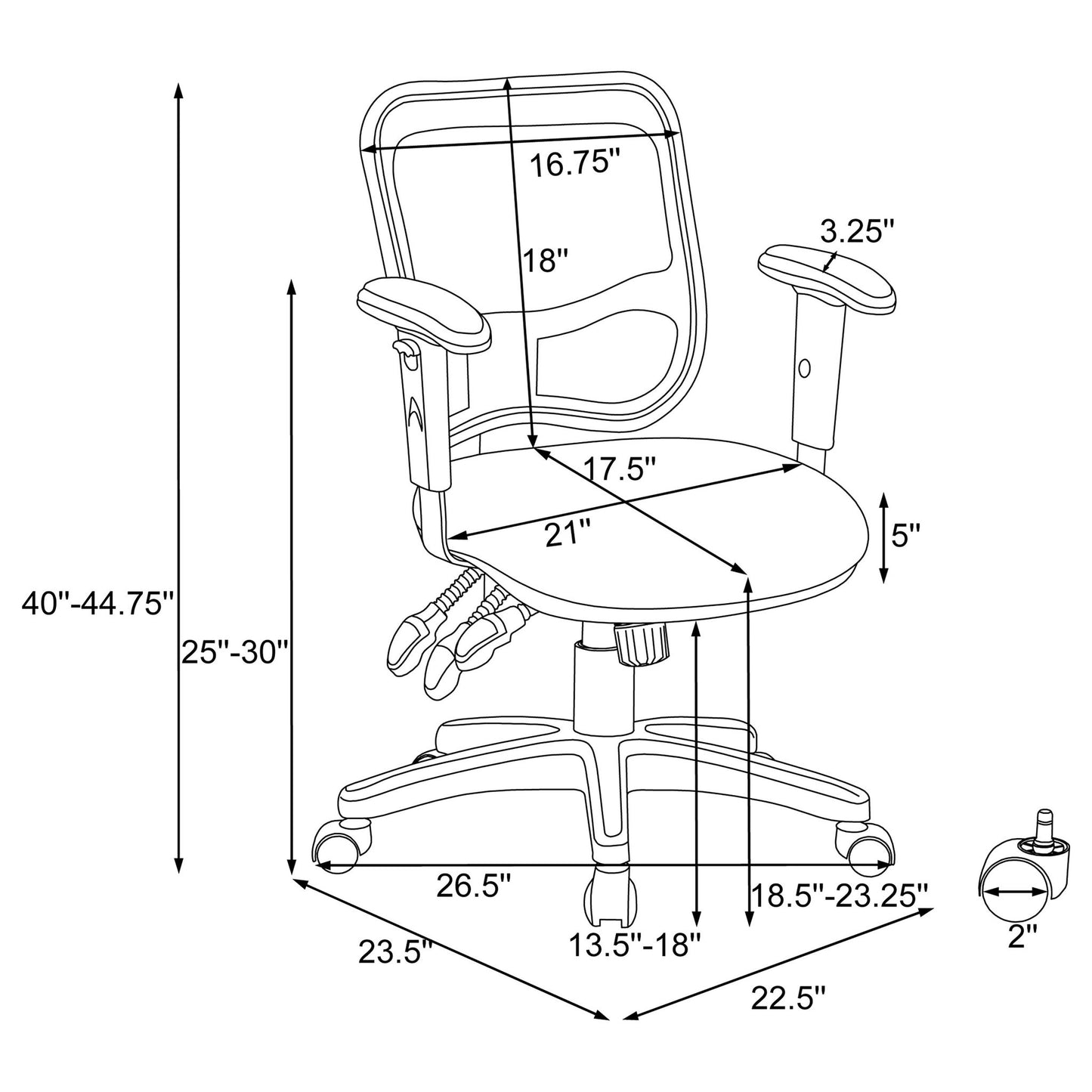 Swivel Office Chair Armrests Ergonomic Design, Adjustable Height And Tilt - Black