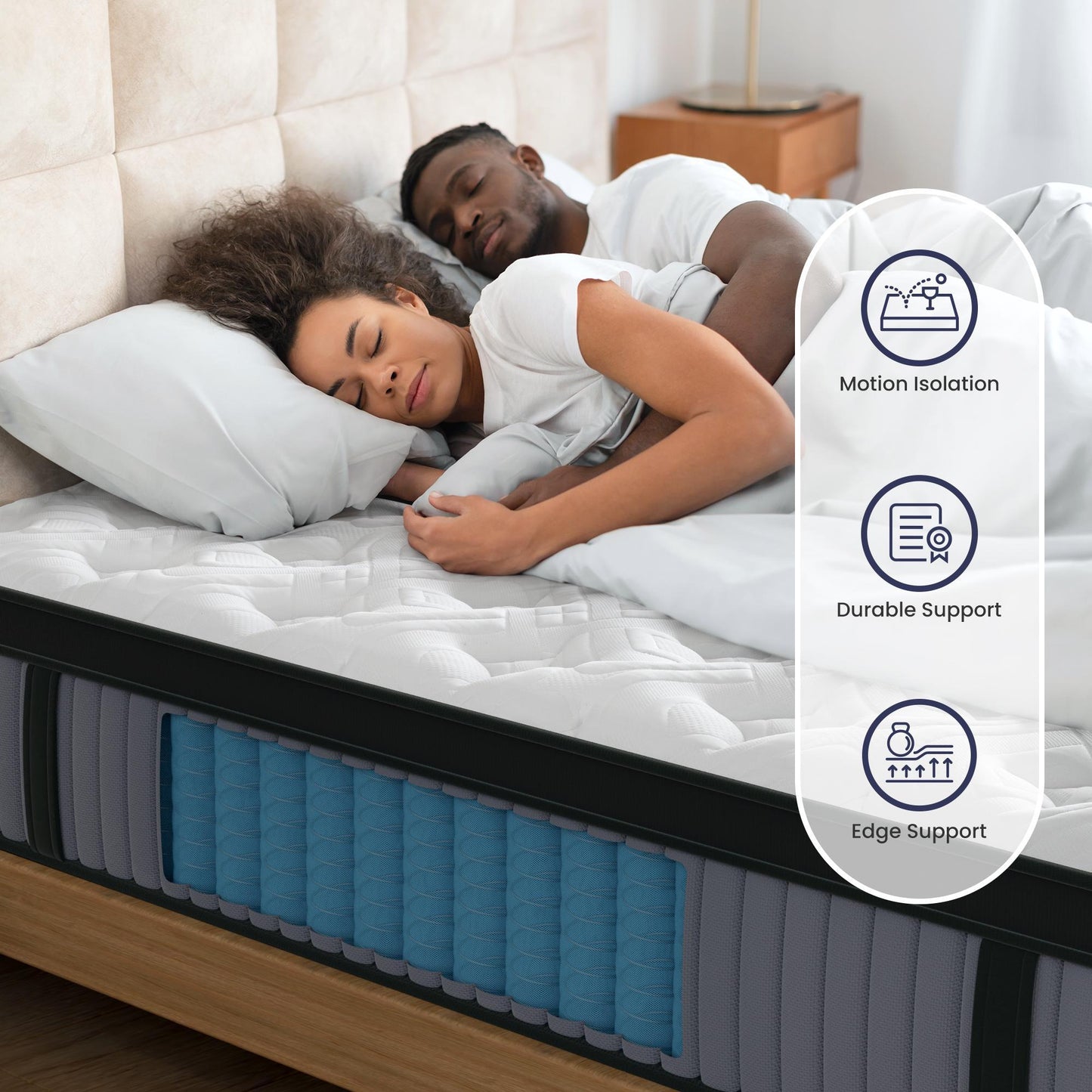 14" Hybrid Mattress, Memory Foam & Pocket Spring Bed, Cooling, Pressure Relief, Back & Hip Support - Gray / White - King