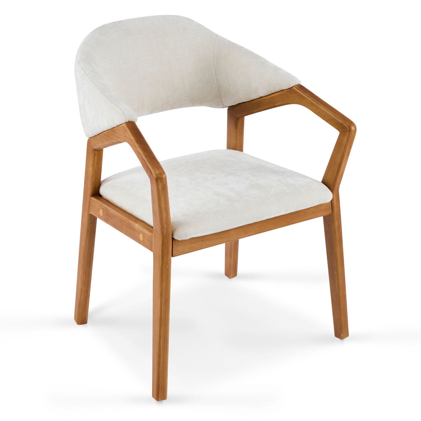 Indoor Upholstered Dining Armchair (Set of 2) - Beige / Teak