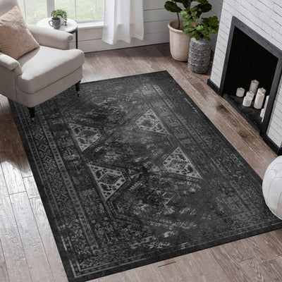 Maval - 8' X 10' Area Rug Washable - Black / Gray