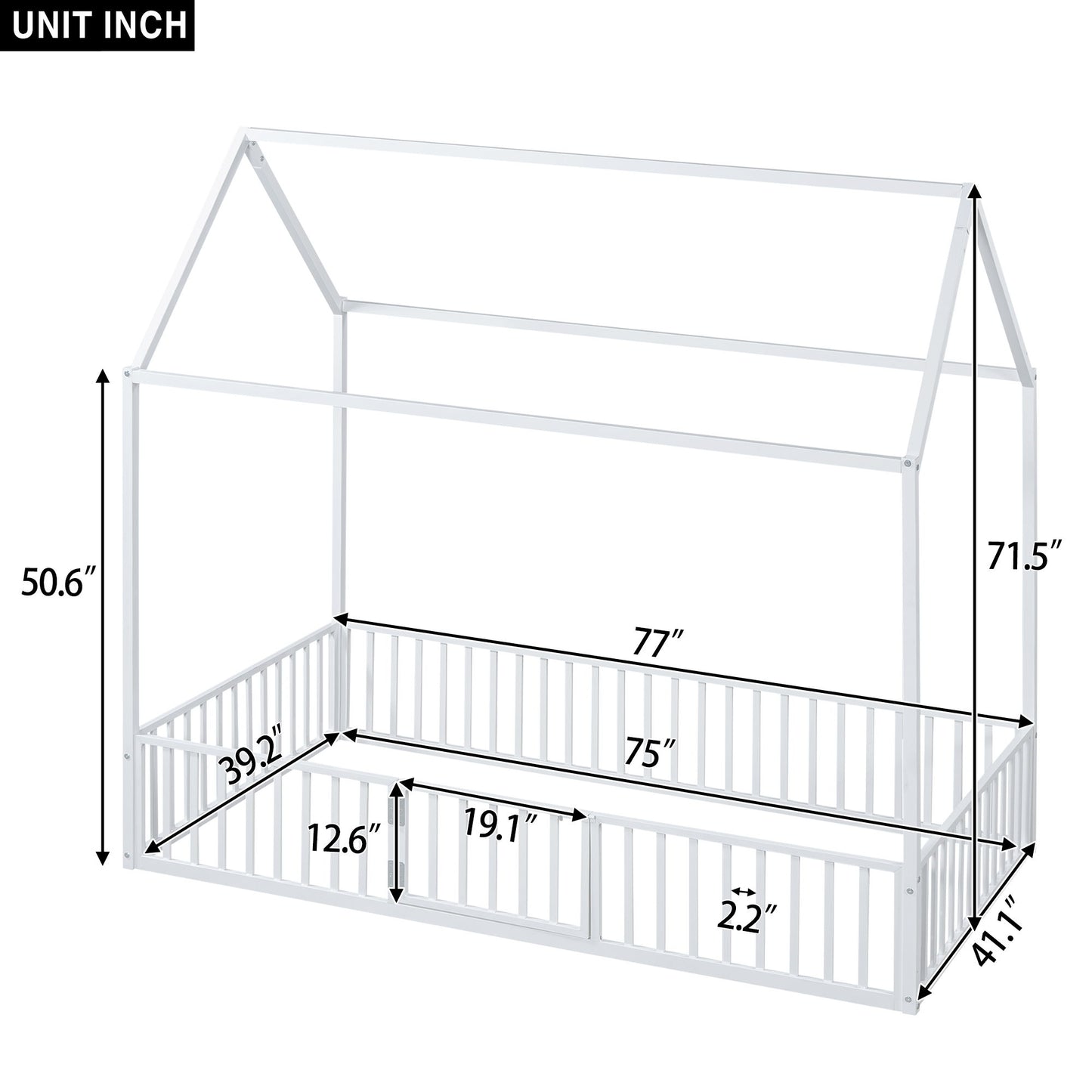 Metal House Bed With Fence And Door