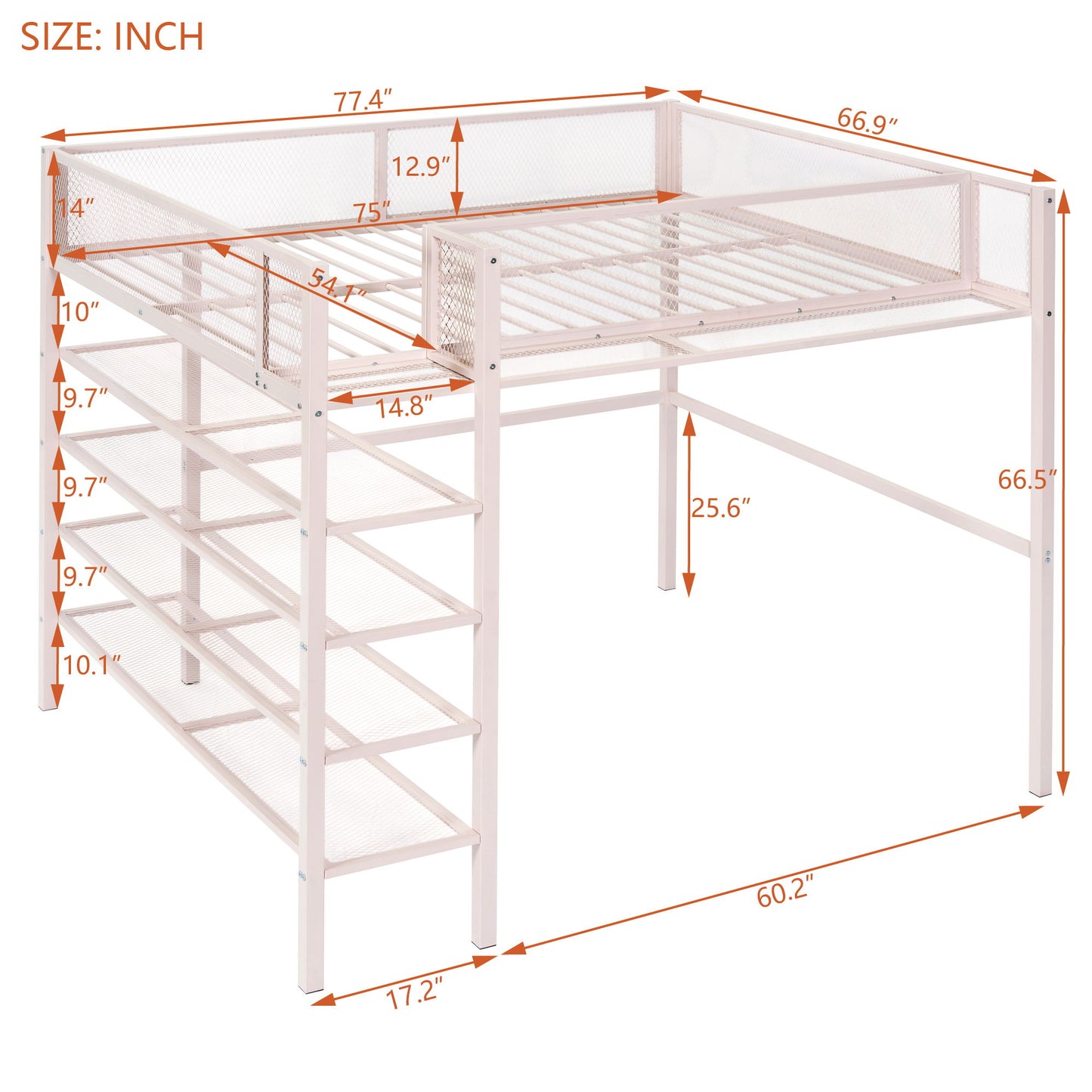 Loft Bed With 4 Tier Shelves And Storage