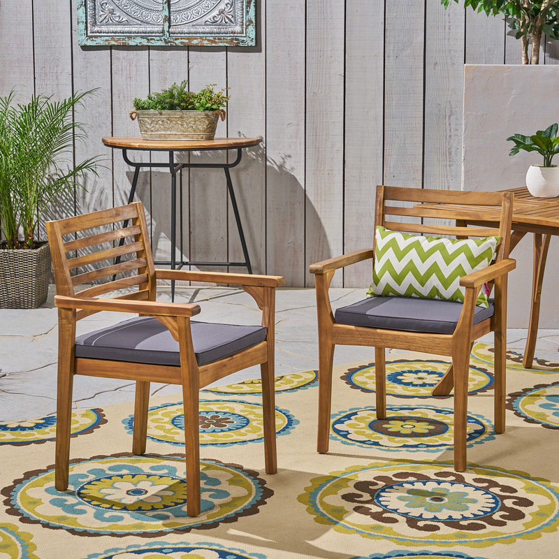 Outdoor Dining Chair With Slat Back And Acacia Wood Frame (Set of 2) - Gray