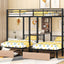 Triple Bunk Bed With Drawers, Multi-Functional Frame With Desks And Shelves In The Middle