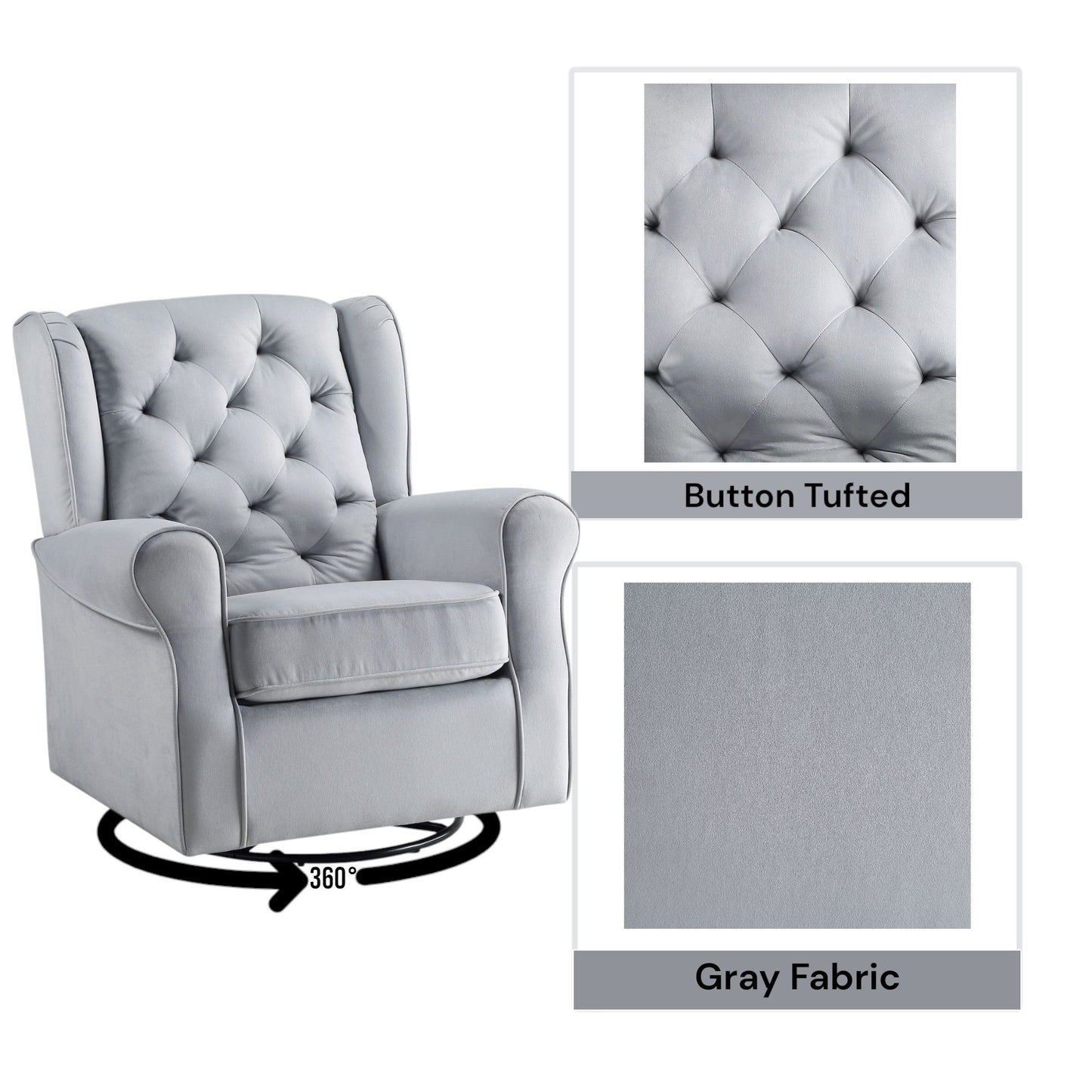 Glider Chair With Swivel - Gray