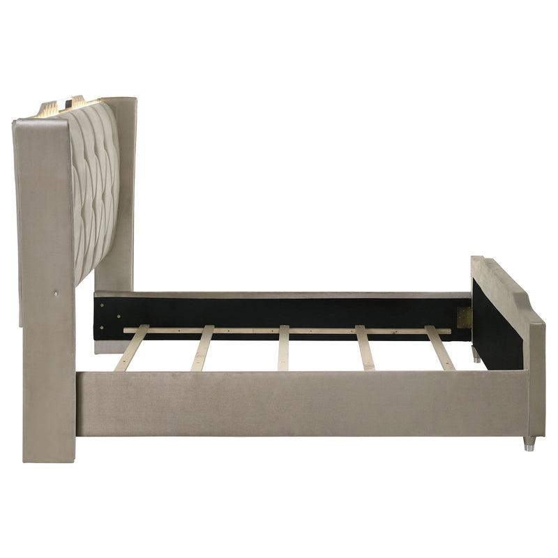 Mika - LED Upholstered Bed With Tufted Wingback Headboard And Ambient Lighting