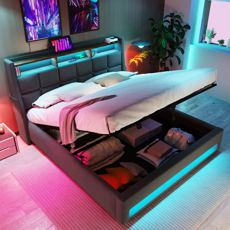 Upholstered Platform Bed With A Hydraulic Storage System, LED And USB Charging (Without Mattress)