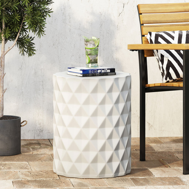 Outdoor Lightweight Concrete, Side Table - Antique White