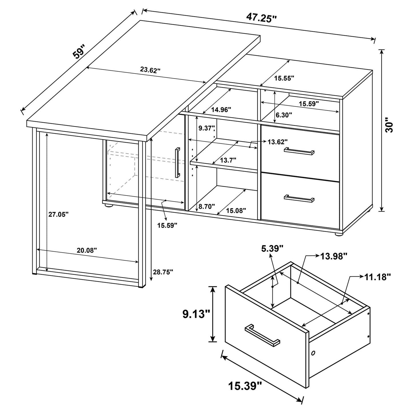 Corrado - L-Shape Office Desk With Storage - Gray