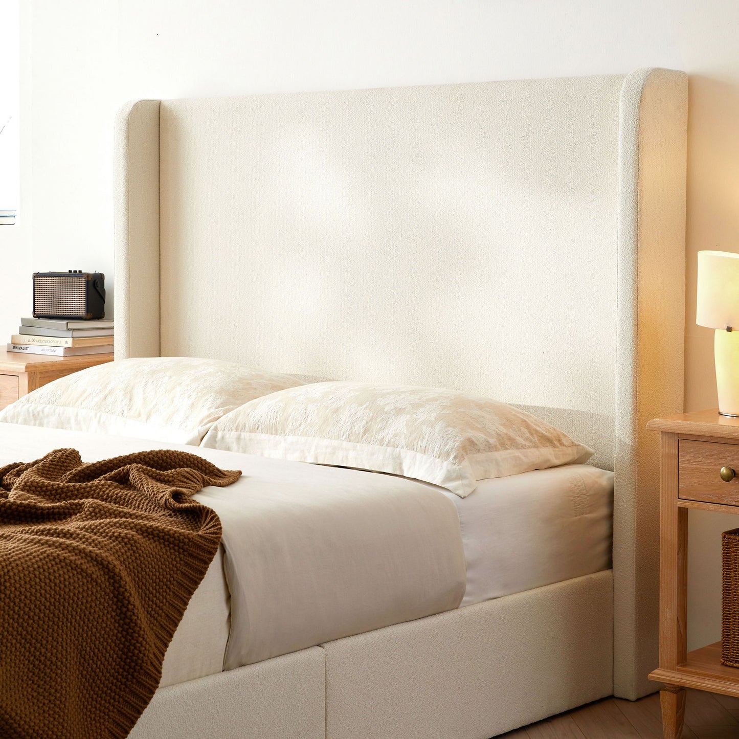 Carmen - King Size Upholstered Wingback Bed - Ivory