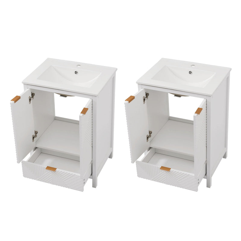 48" Bathroom Vanity Set With Textured Door Panels, Soft Close Hinges, Single Faucet Hole, Large Storage & Drawer - White