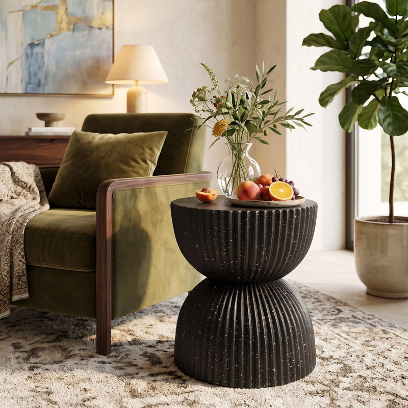 Side Table With Speckled Ribbed Texture