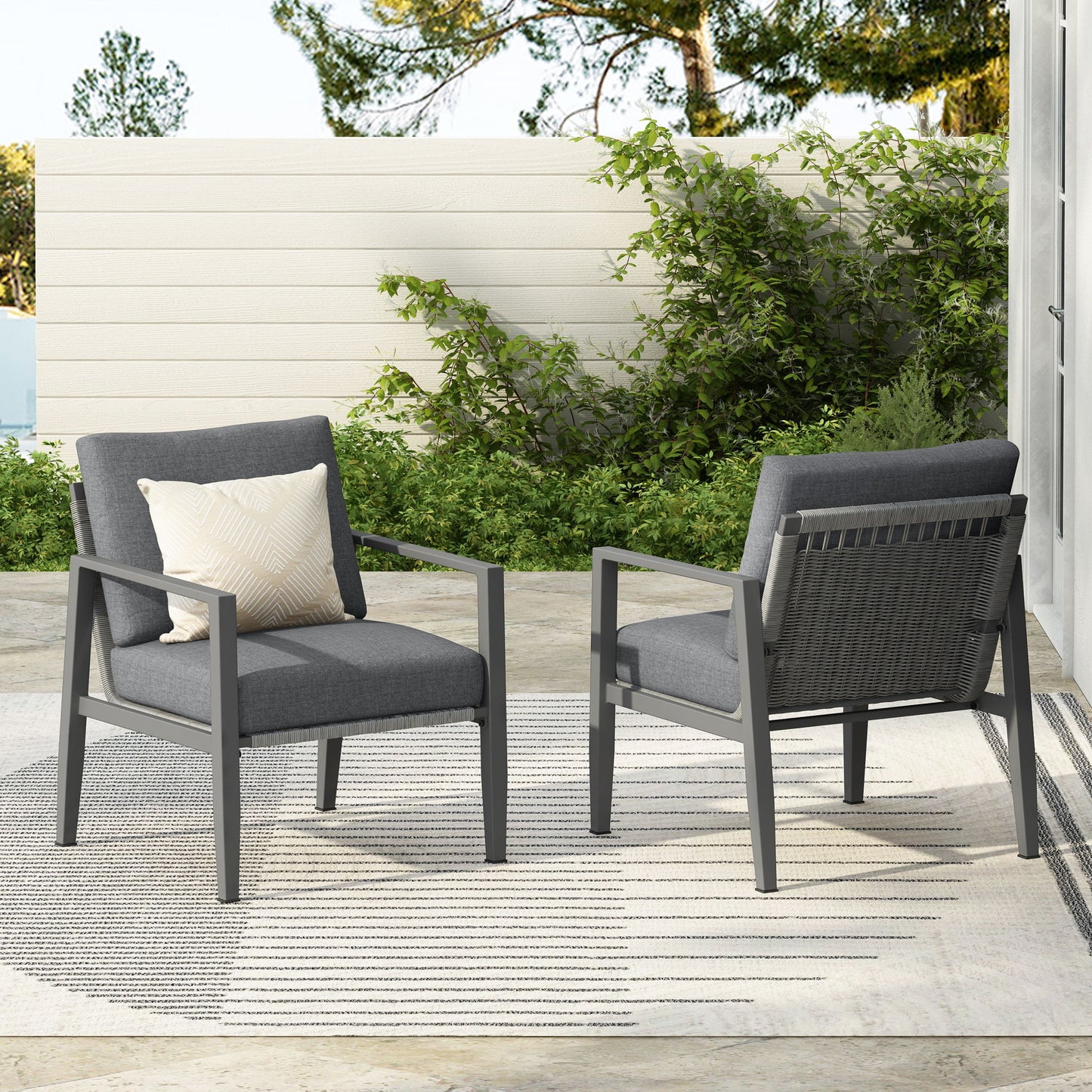 Modern Lounge Chair With Rope Accents And Cushions