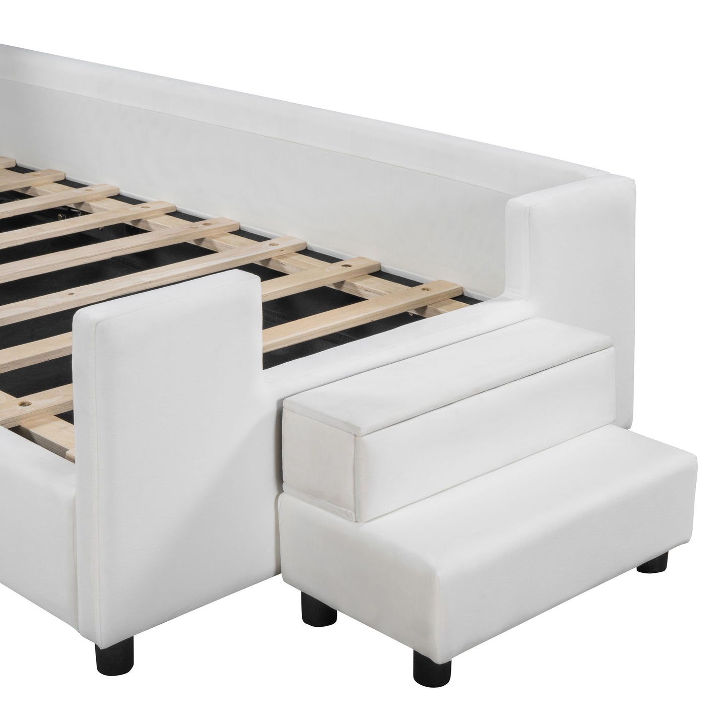 Upholstered Daybed With Bear Shaped Headboard, Hydraulic System And Breathable Fence