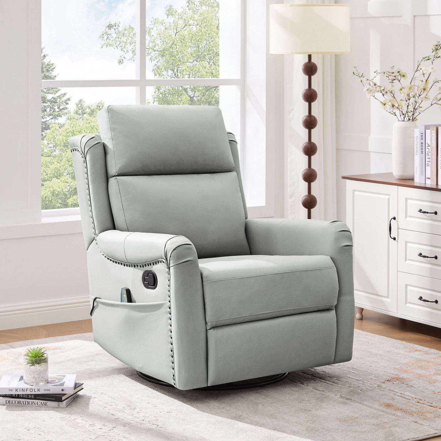 Manual Recliner Swivel Rocking Chair With 8 Point Massage And Heating