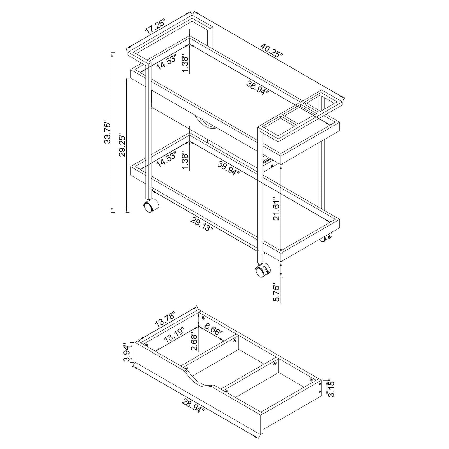 Begonia - 1 Drawer Cart - Driftwood