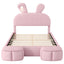 Full Upholstered Platform Bed With Cartoon Ears Headboard And LED Light - Pink