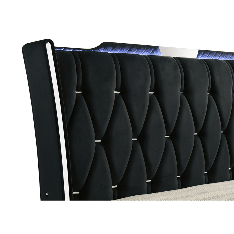 Mika - LED Upholstered Bed With Tufted Wingback Headboard And Ambient Lighting