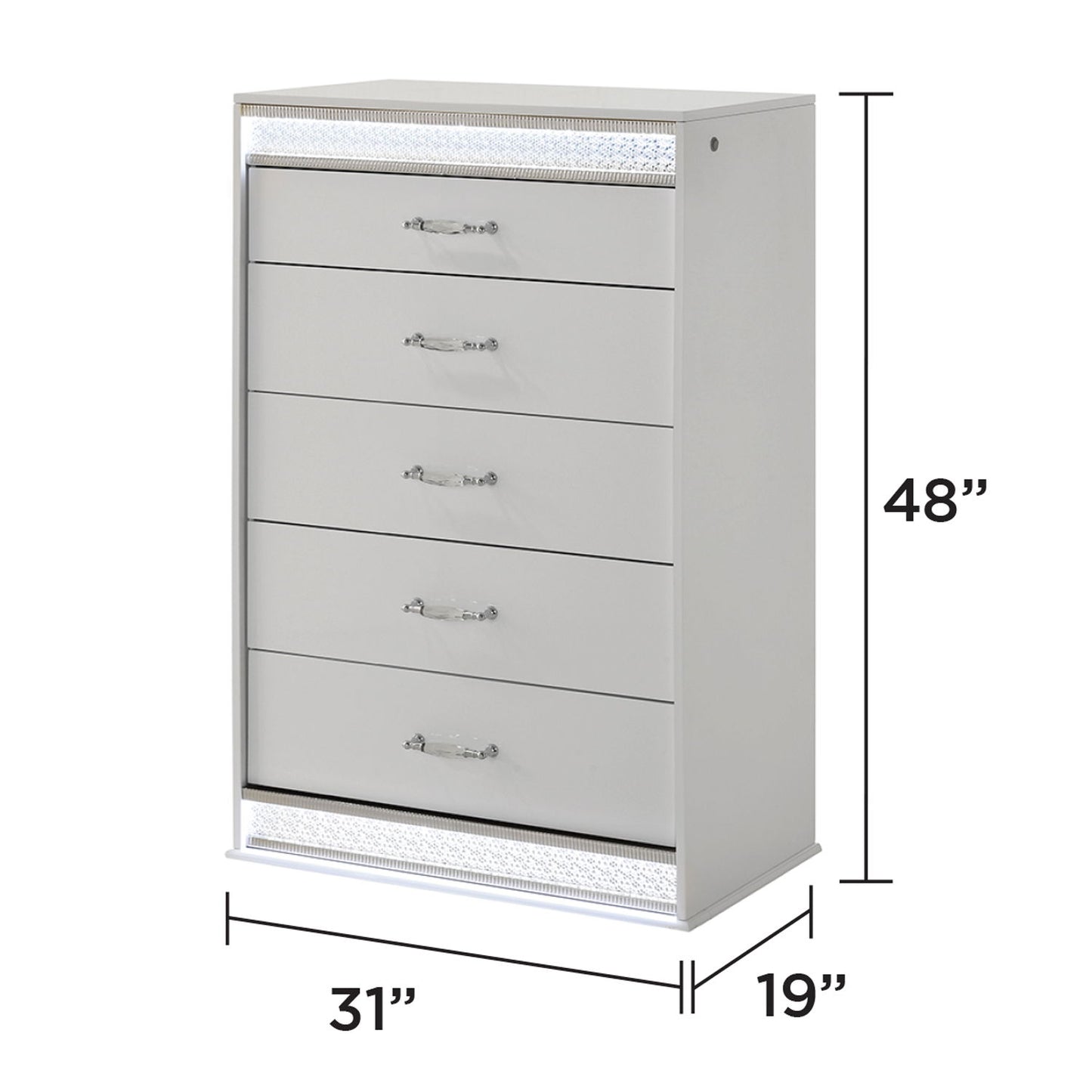 Glam - 5 Drawer Chest & LED Lighting - White