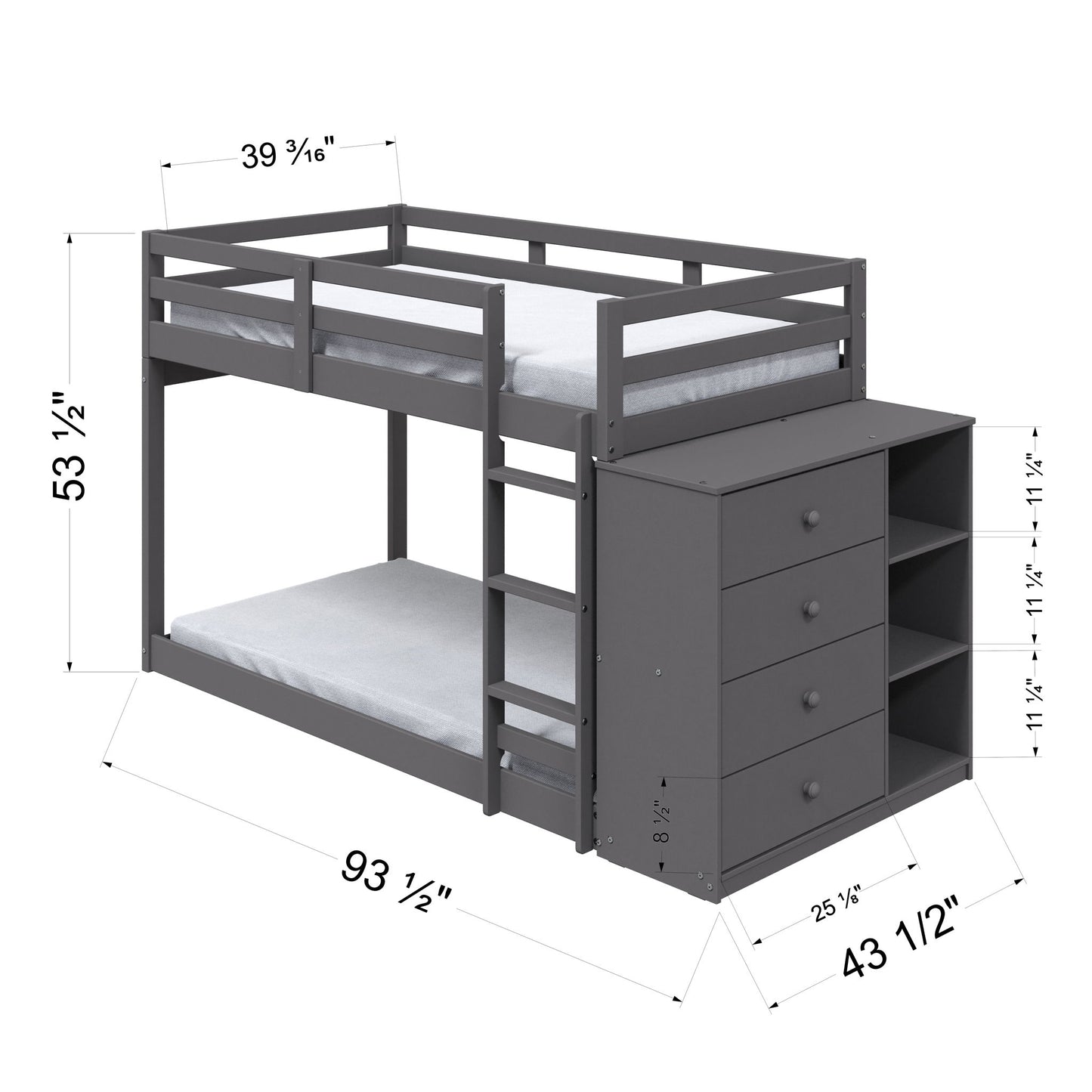 Gaston - Bunk Bed Twin Over Twin With 4 Drawers & 3 Compartments - Gray
