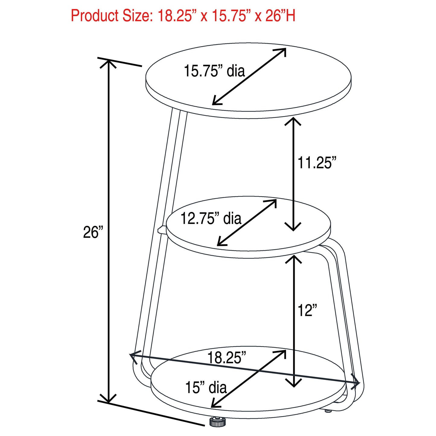 Dixon - 3 Tier Round Accent Side Table With Slim Legs - White / Black