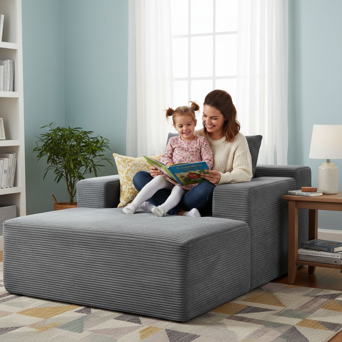 Convertible Chaise Lounge Chair With Wide Armrest & Throw Pillows