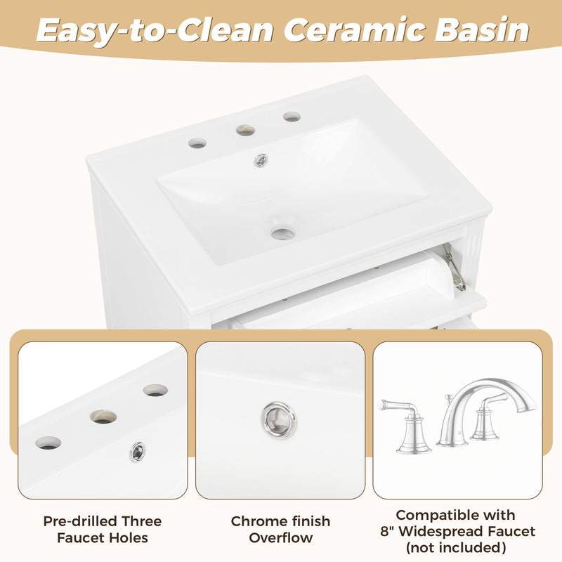 Freestanding Bathroom Vanity With Sink, Soft Close Door, Tip Out Drawer