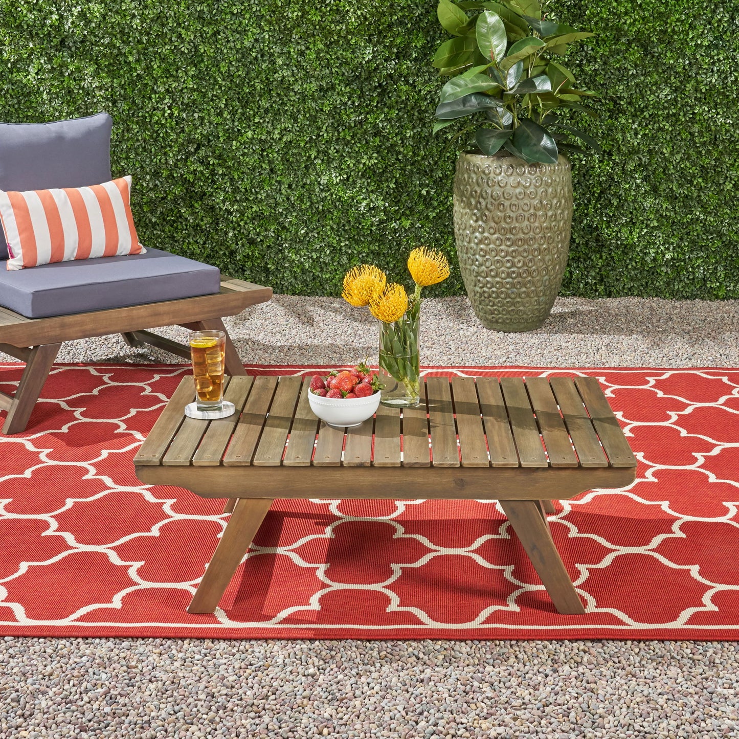 Outdoor Acacia Wood Coffee Table With Open Slat Design