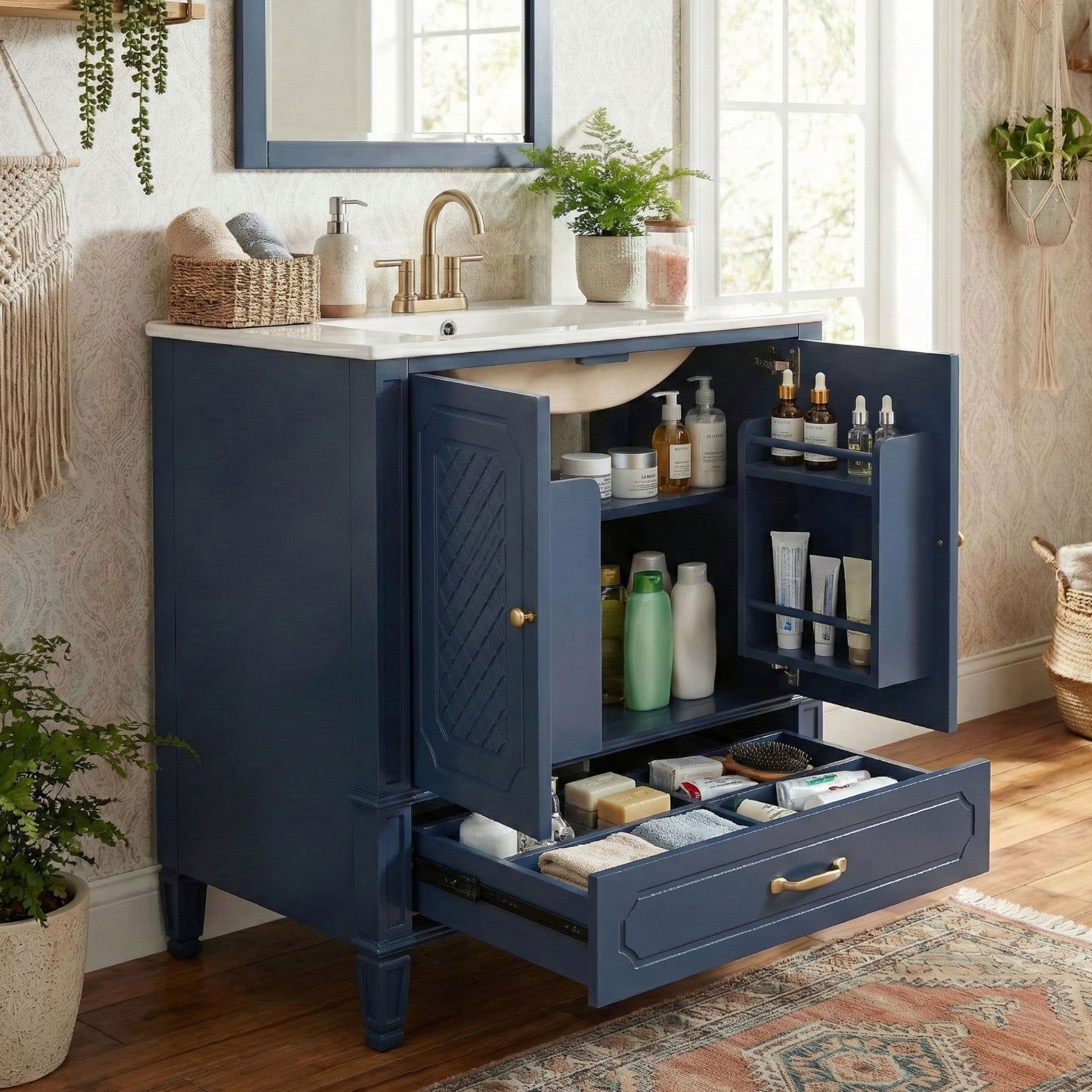 Bathroom Vanity With Sink, Soft Closing Door, Multi Functional Storage