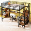 Loft Bed With Desk And Grid, Stylish Frame With Lateral Storage Ladder And Wardrobe