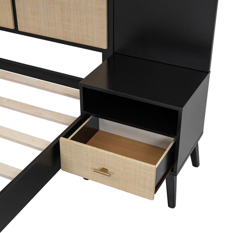 Bed Frame With 2 Nightstands Elegant Design With Lamps