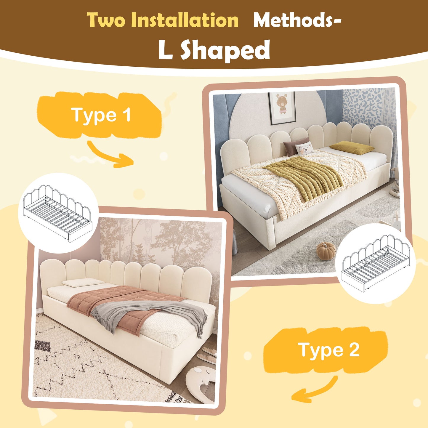 Upholstered Daybed With Metal Slatted Base