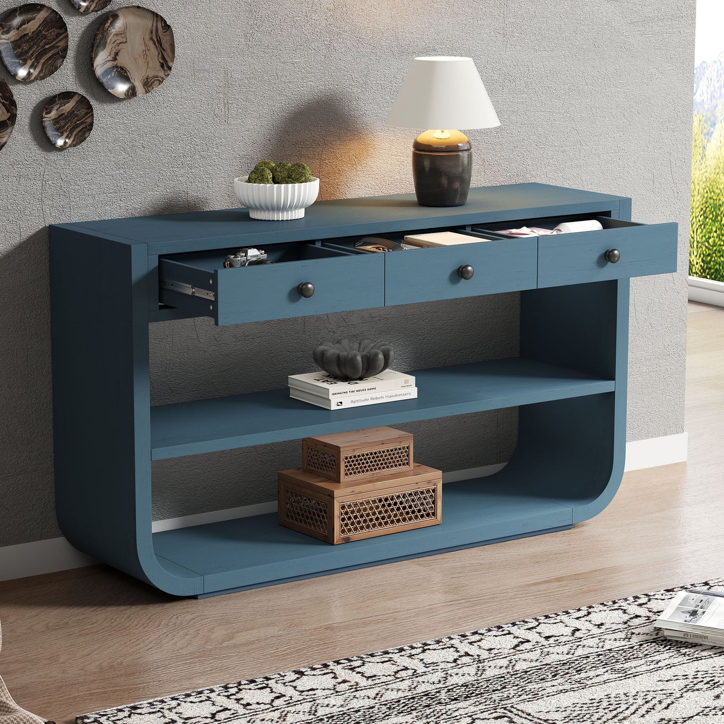 Console Table With 3 Soft Close Drawers & 2 Open Shelves