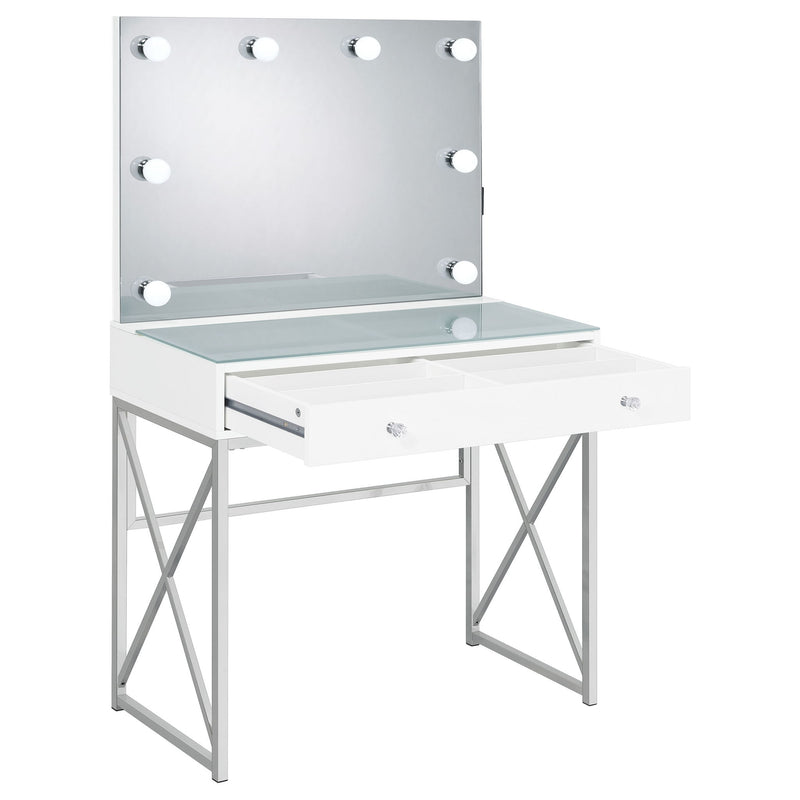 Hamlin - Makeup Vanity Table With Lighted Mirror And Padded Stool - White
