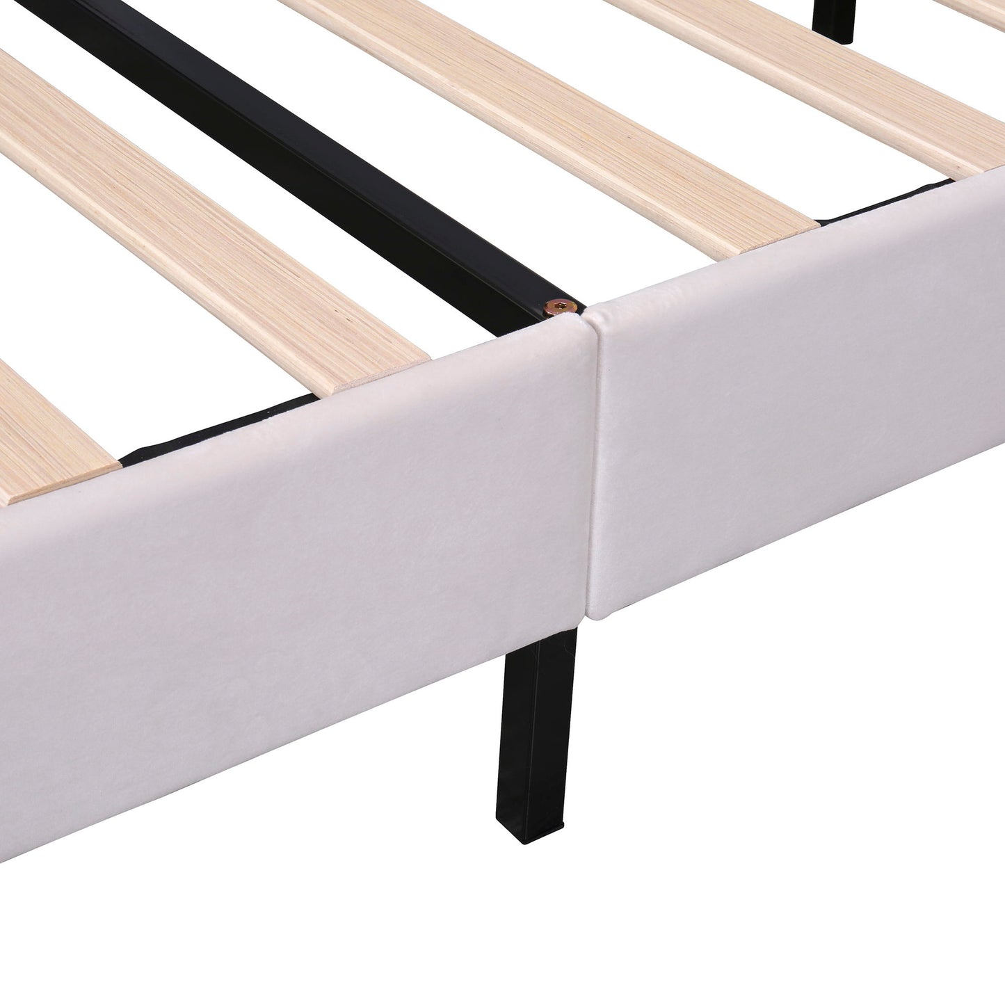 Upholstered Platform Bed With Flower Pattern Headboard