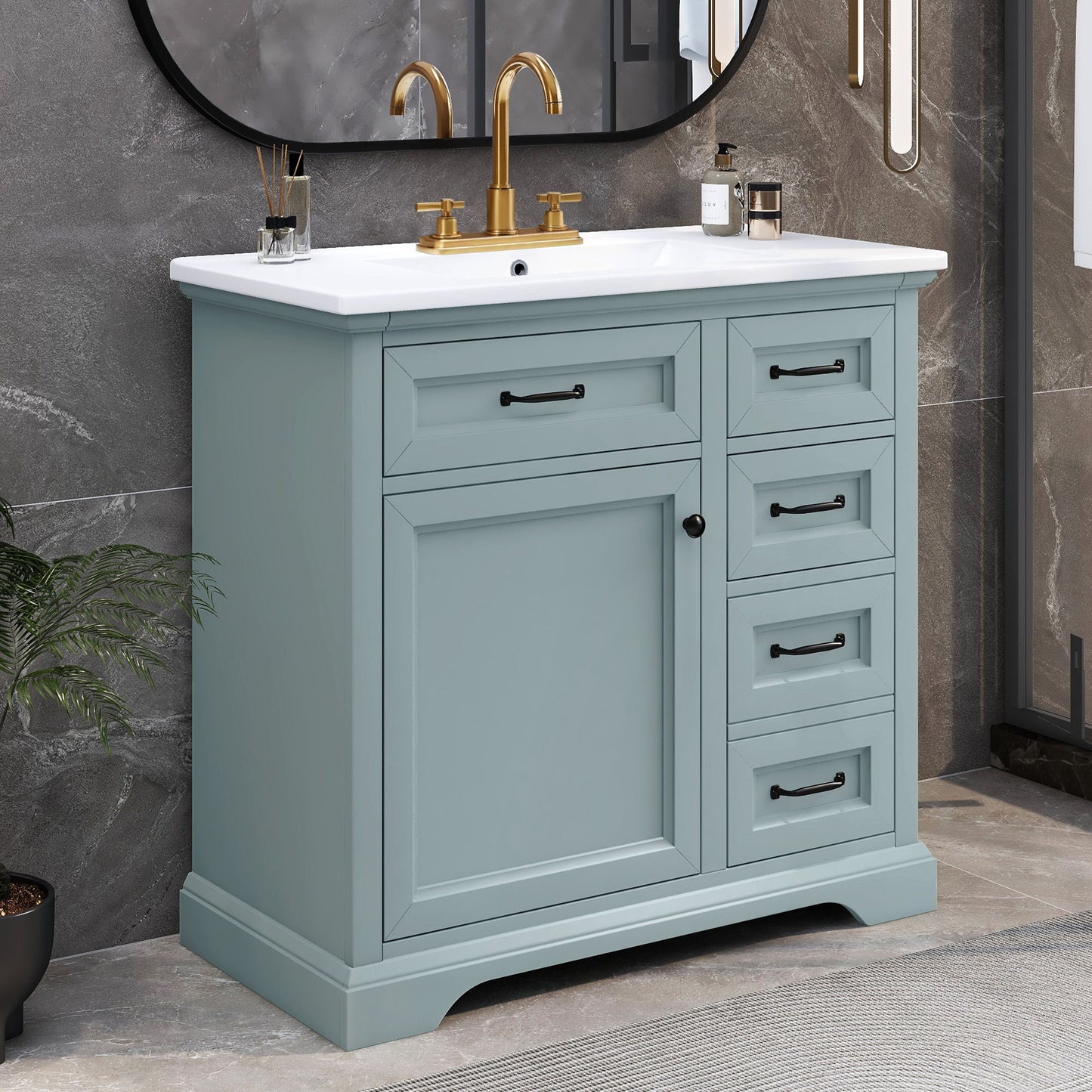Bathroom Vanity With Sink, 2 Tip Out Drawers, Soft Close Hinges - Gray