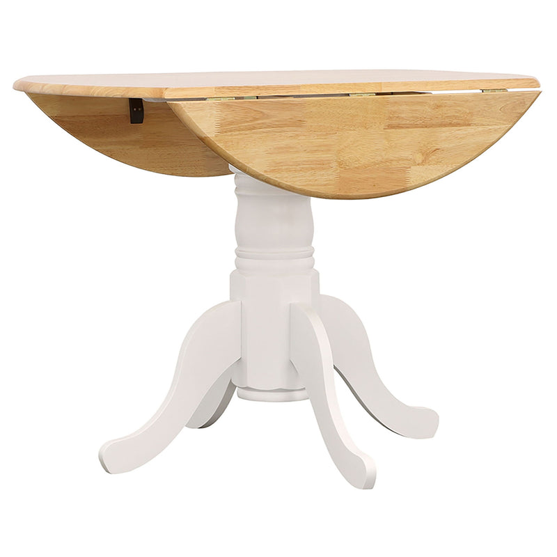 Round Dining Table With Drop Leaf Pedestal Base, Expandable Top - Natural