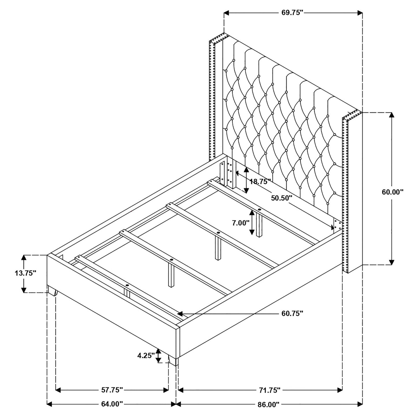 Lendra - Upholstered Wingback Bed With Tufted Headboard