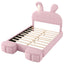 Full Upholstered Platform Bed With Cartoon Ears Headboard And LED Light - Pink
