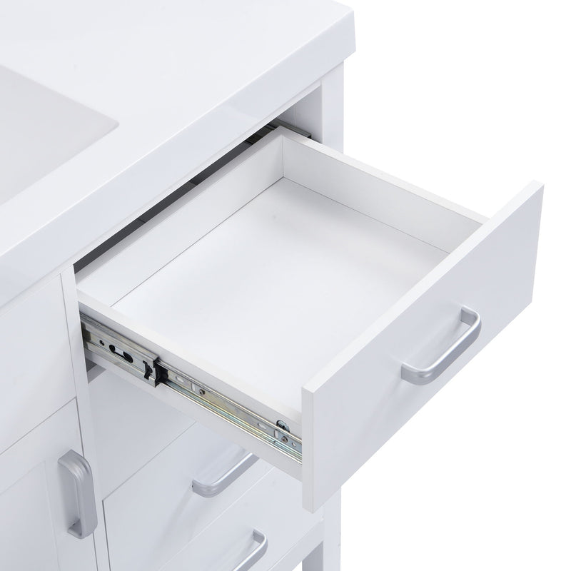 47.25" Modern Bathroom Vanity With Sink, Soft Close Single Door & 6 Drawers - White