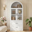 Arched Top Storage Cabinet With Fixed 2 Tier Shelves, 2 Large Drawers