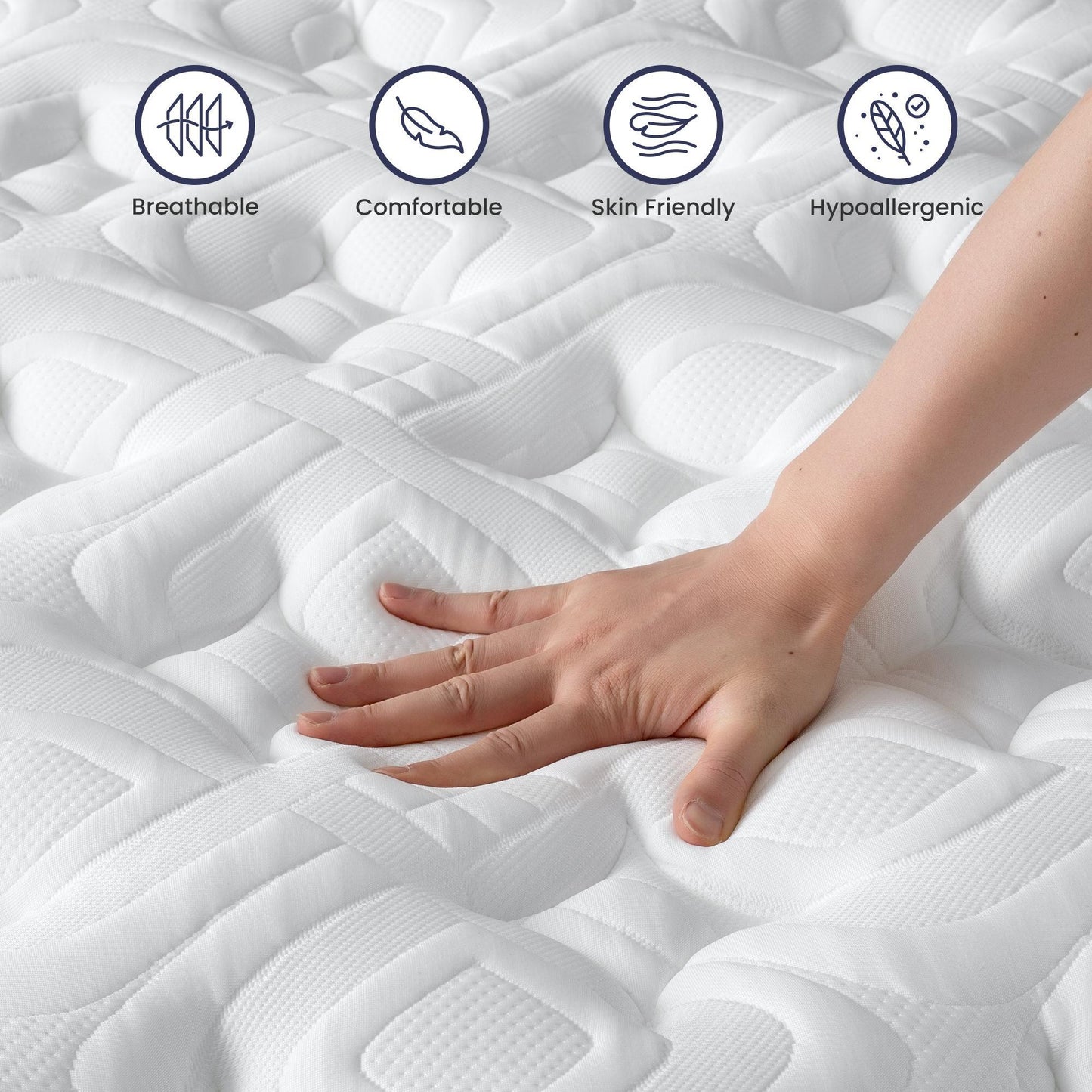 14" Hybrid Mattress, Memory Foam & Pocket Spring Bed, Cooling, Pressure Relief, Back & Hip Support - Gray / White - King
