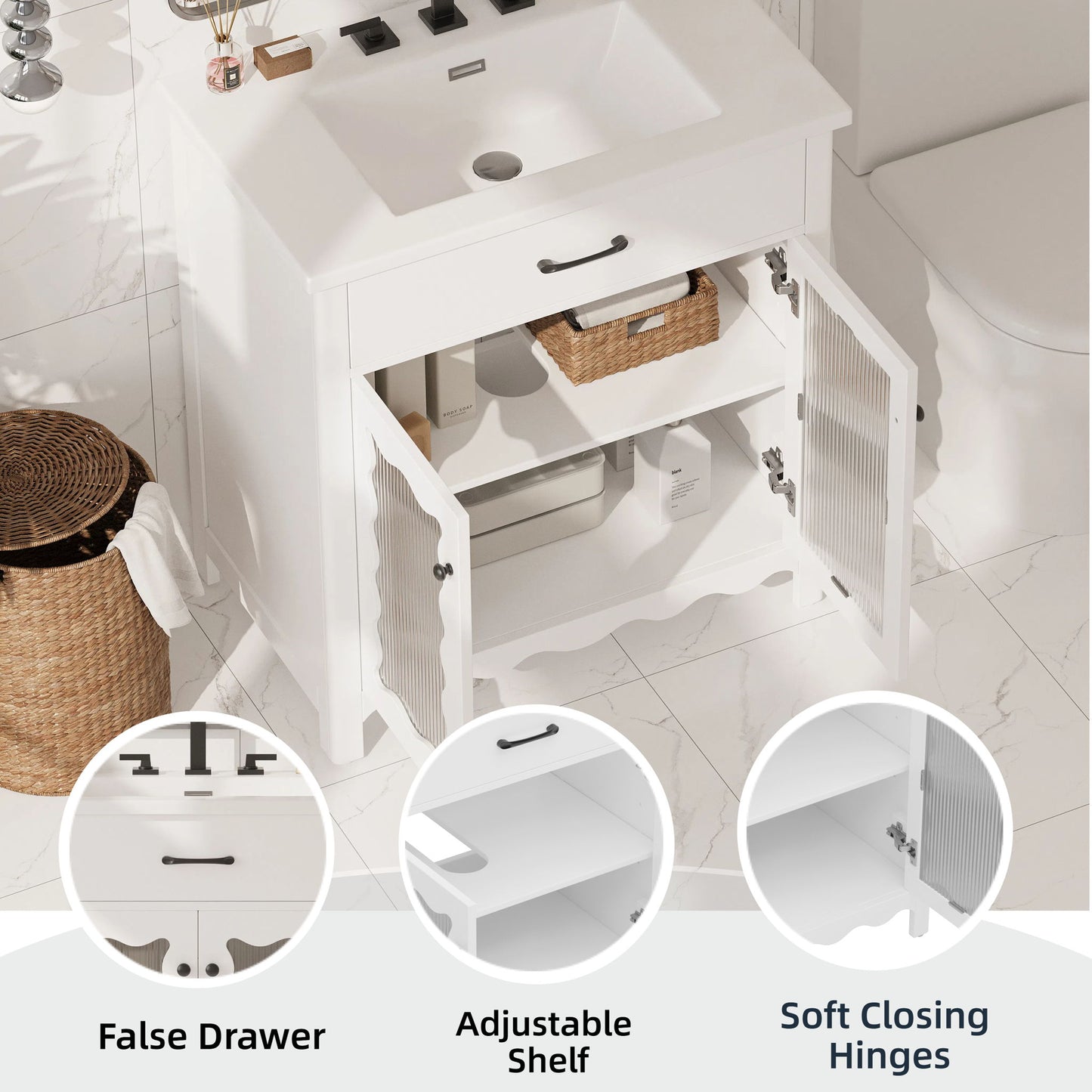 Modern Bathroom Vanity With Tempered Glass Doors